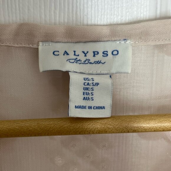 Calypso St. Barth 3D Floral Pom Cream Boho Top - Picture 3 of 5